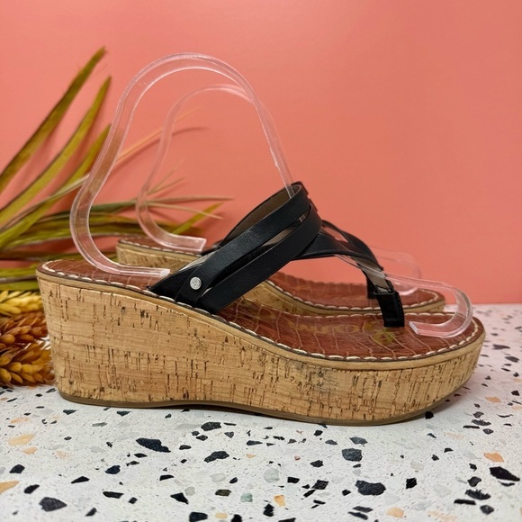 Sam Edelman Rasha Black Strappy Women’s Wedge Cork Women’s Sandals Sz 8 - Picture 4 of 10